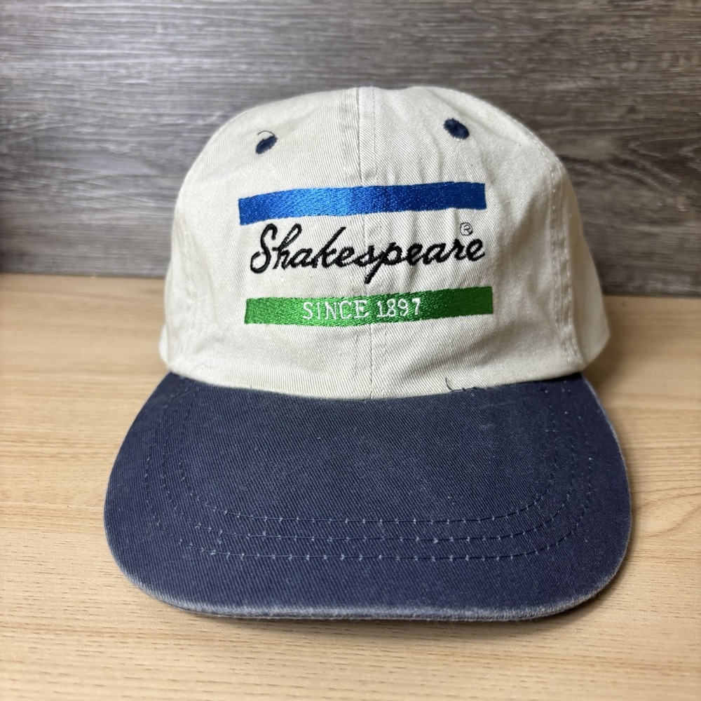 Shakespeare Hat Cap Strap Back Tan Navy Blue Embroidered Fishing Since 1897 Mens